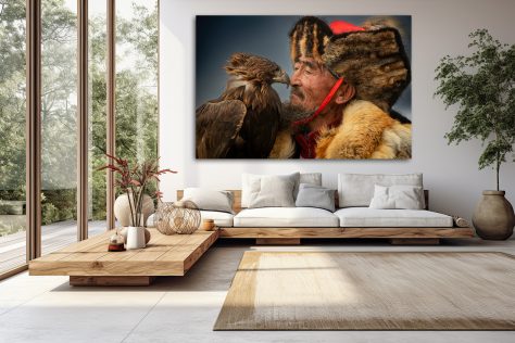 modern living room with brown leather sofa and black picture on the wall landscap2